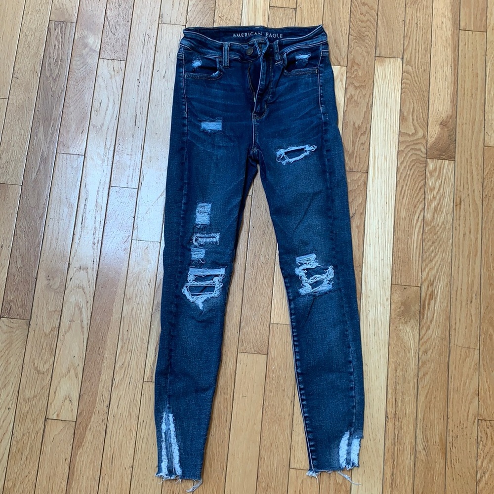 American Eagle Dark Stretchy Skinny Ripped Jeans